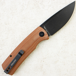 Нож Petrified Fish Beluga, K110, Black Stonewashed, Brown Micarta Handle, PFP01KMW